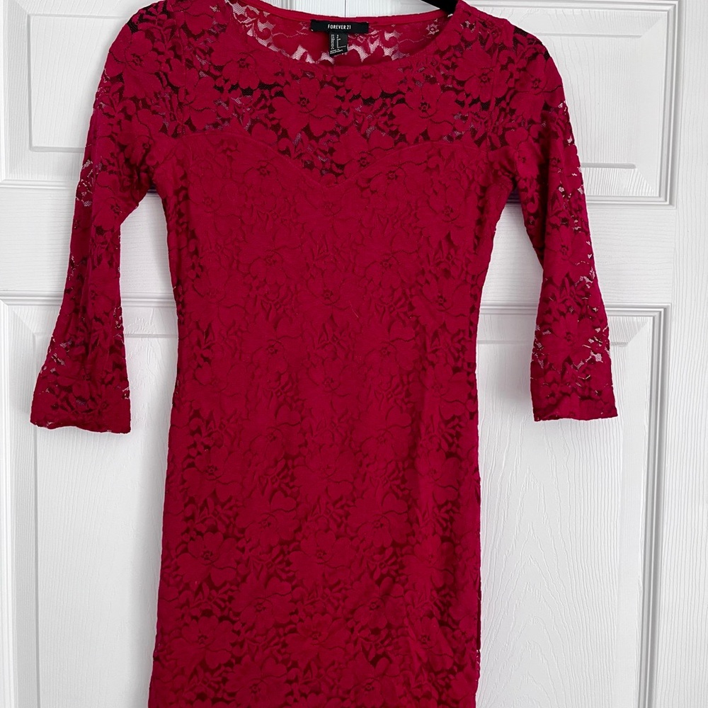 Forever 21 Red Sheath Dress with 3/4 Sleeves